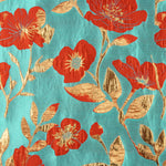 Turquoise, Red and Gold Magnolia Fantasy Brocade - Ribes y Casals