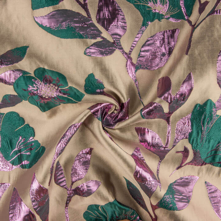 Magnolia Taupe, Green and Pink Fancy Brocade - Ribes y Casals