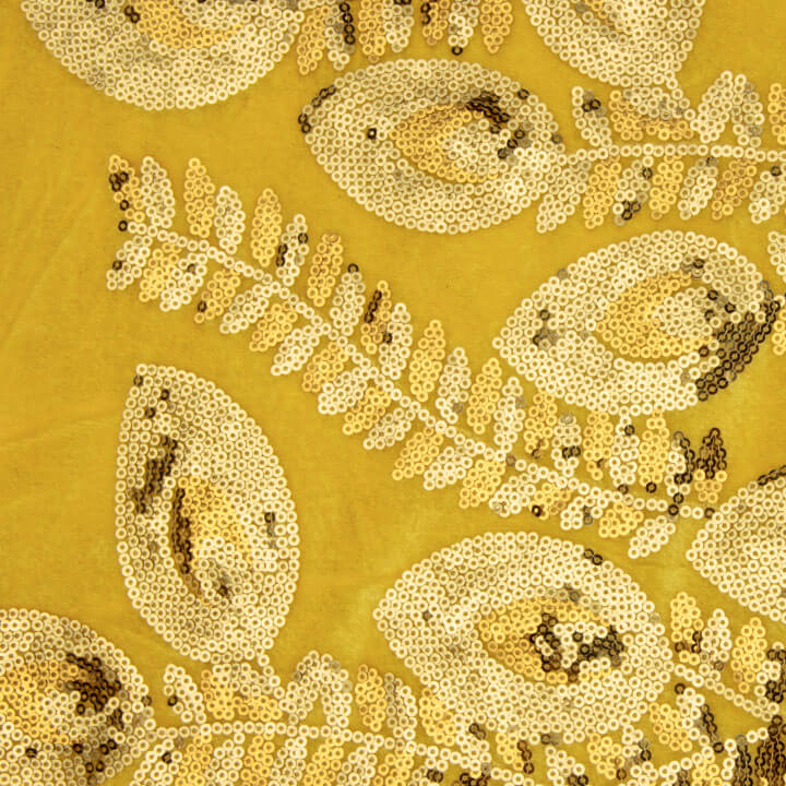 Yellow Dahlia Embroidered Velvet with Sequin Fabric - Ribes y Casals