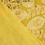 Yellow Dahlia Embroidered Velvet with Sequin Fabric - Ribes y Casals