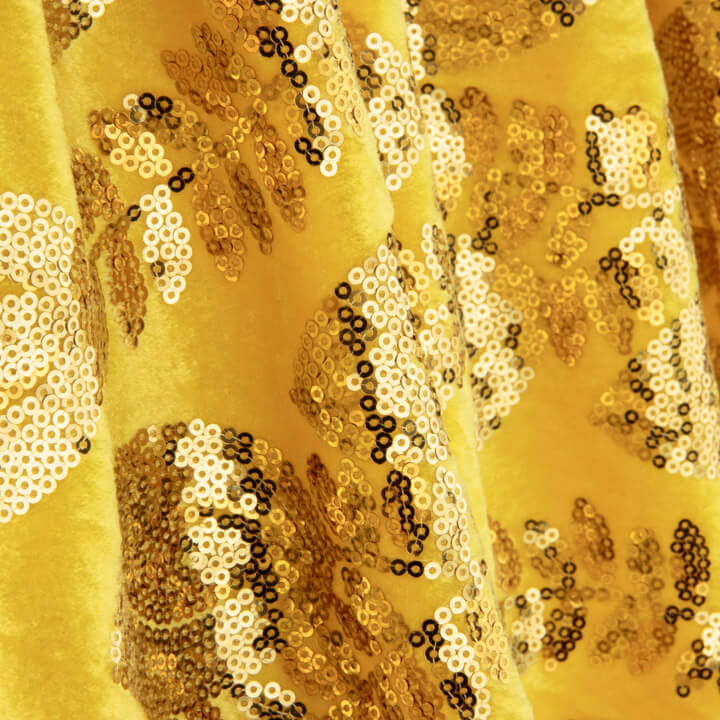 Yellow Dahlia Embroidered Velvet with Sequin Fabric - Ribes y Casals