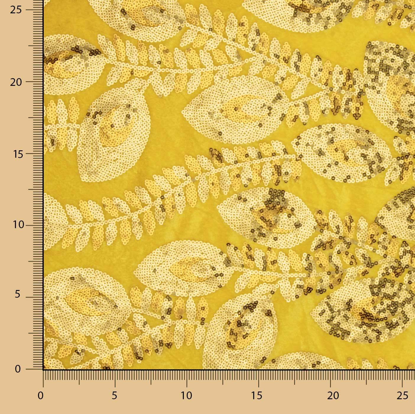 Yellow Dahlia Embroidered Velvet with Sequin Fabric - Ribes y Casals