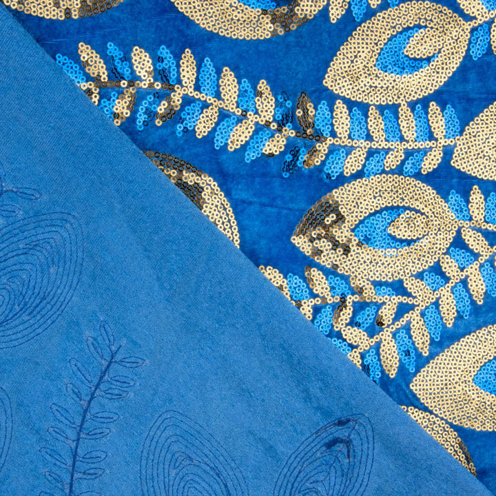 Blue Dahlia Velvet Embroidered with Sequins - Ribes y Casals