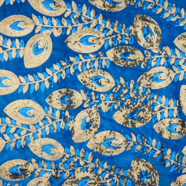 Blue Dahlia Velvet Embroidered with Sequins - Ribes y Casals