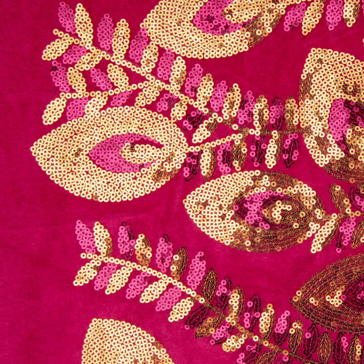 Fuchsia Dahlia Embroidered Velvet with Sequin Fabric - Ribes y Casals