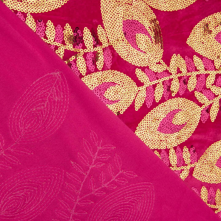 Fuchsia Dahlia Embroidered Velvet with Sequin Fabric - Ribes y Casals