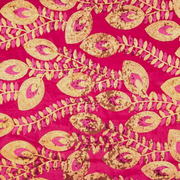 Fuchsia Dahlia Embroidered Velvet with Sequin Fabric - Ribes y Casals