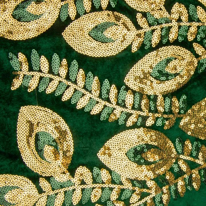 Dark Green Dahlia Embroidered Velvet with Sequin Fabric - Ribes y Casals