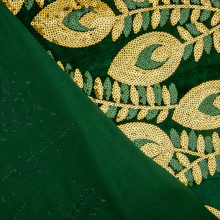 Dark Green Dahlia Embroidered Velvet with Sequin Fabric - Ribes y Casals