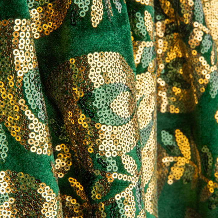 Dark Green Dahlia Embroidered Velvet with Sequin Fabric - Ribes y Casals