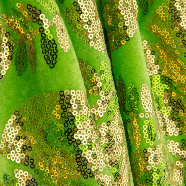 Light Green Dahlia Embroidered Velvet with Sequin Fabric - Ribes y Casals