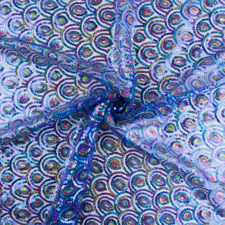 Blue Fancy Stretch Tulle with Prism Sequin Tulle - Ribes y Casals