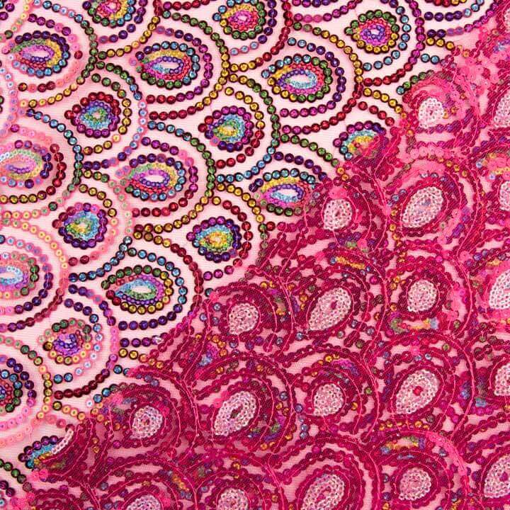 Fuchsia Fantasy Elastic Stretch Tulle with Prism Sequin Fabric - Ribes y Casals