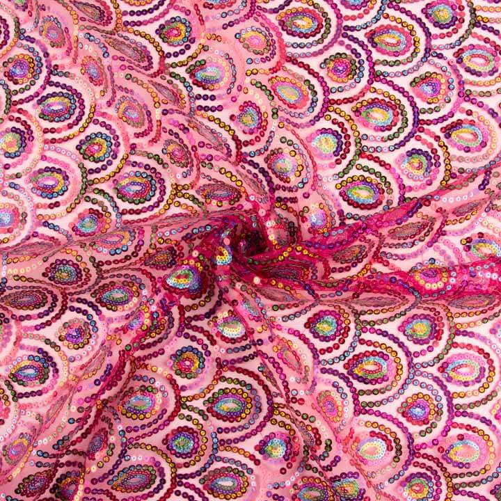 Fuchsia Fantasy Elastic Stretch Tulle with Prism Sequin Fabric - Ribes y Casals