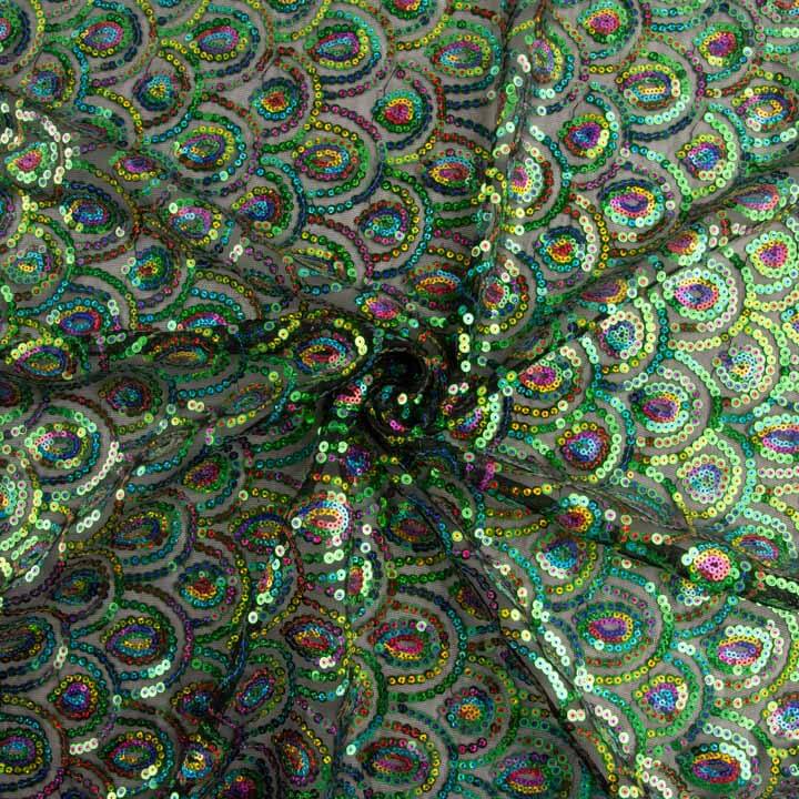 Black Fancy Stretch Tulle with Prism Sequin Fabric - Ribes y Casals
