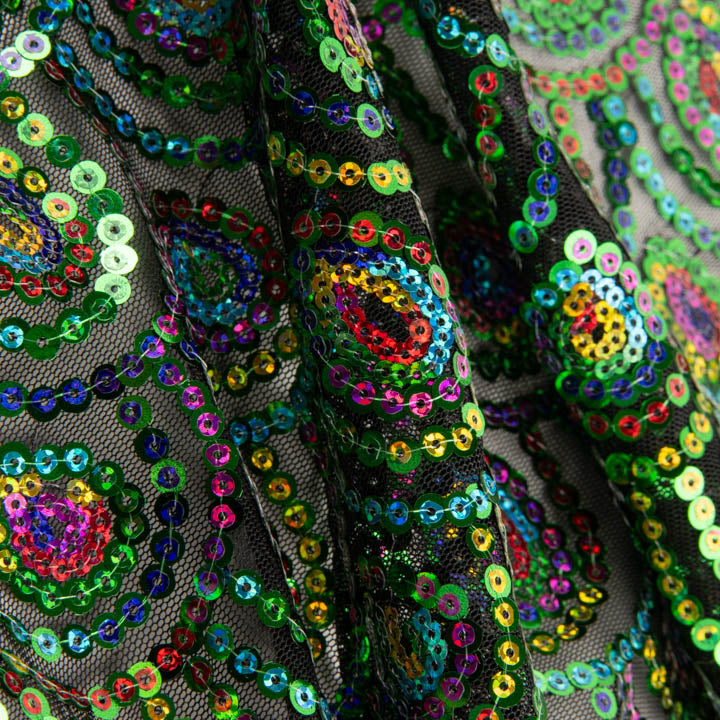 Black Fancy Stretch Tulle with Prism Sequin Fabric - Ribes y Casals