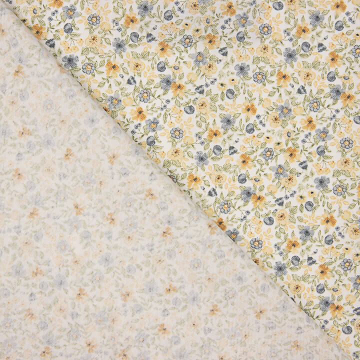 Blue and Mustard Printed Floral Viyela - Ribes y Casals