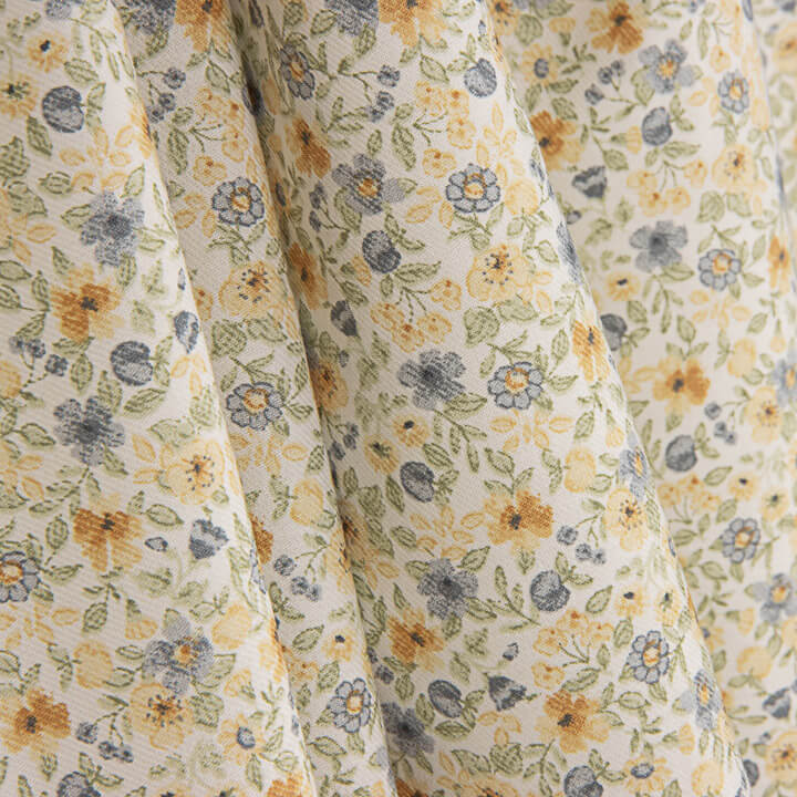 Blue and Mustard Printed Floral Viyela - Ribes y Casals