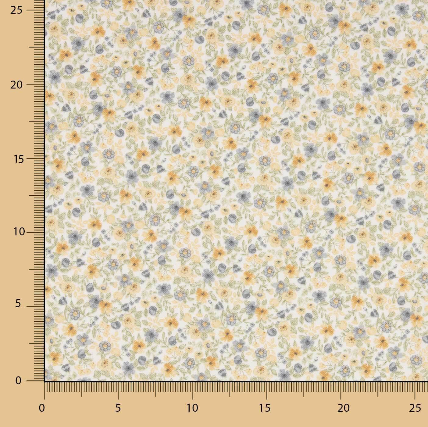 Blue and Mustard Printed Floral Viyela - Ribes y Casals