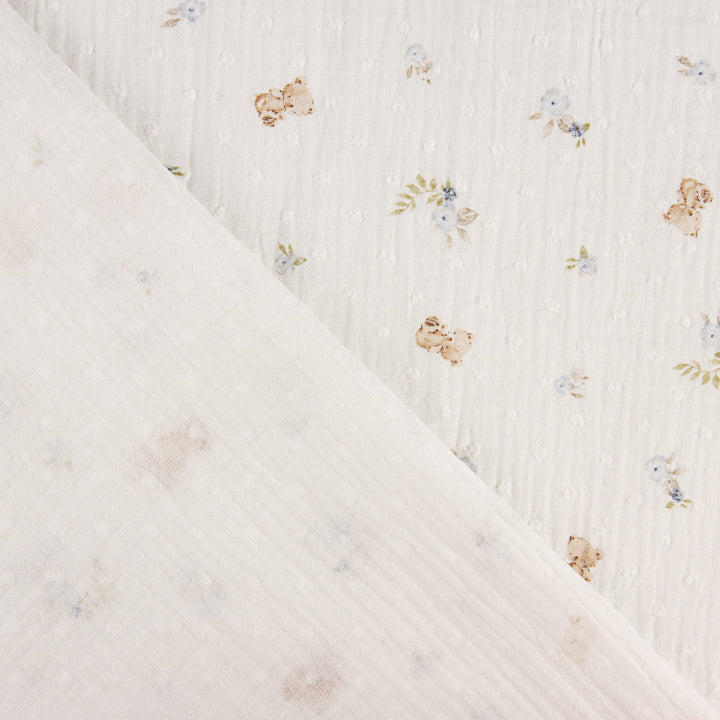 Dotted Swiss Muslin with Little Bears and Floral Designs - Ribes y Casals