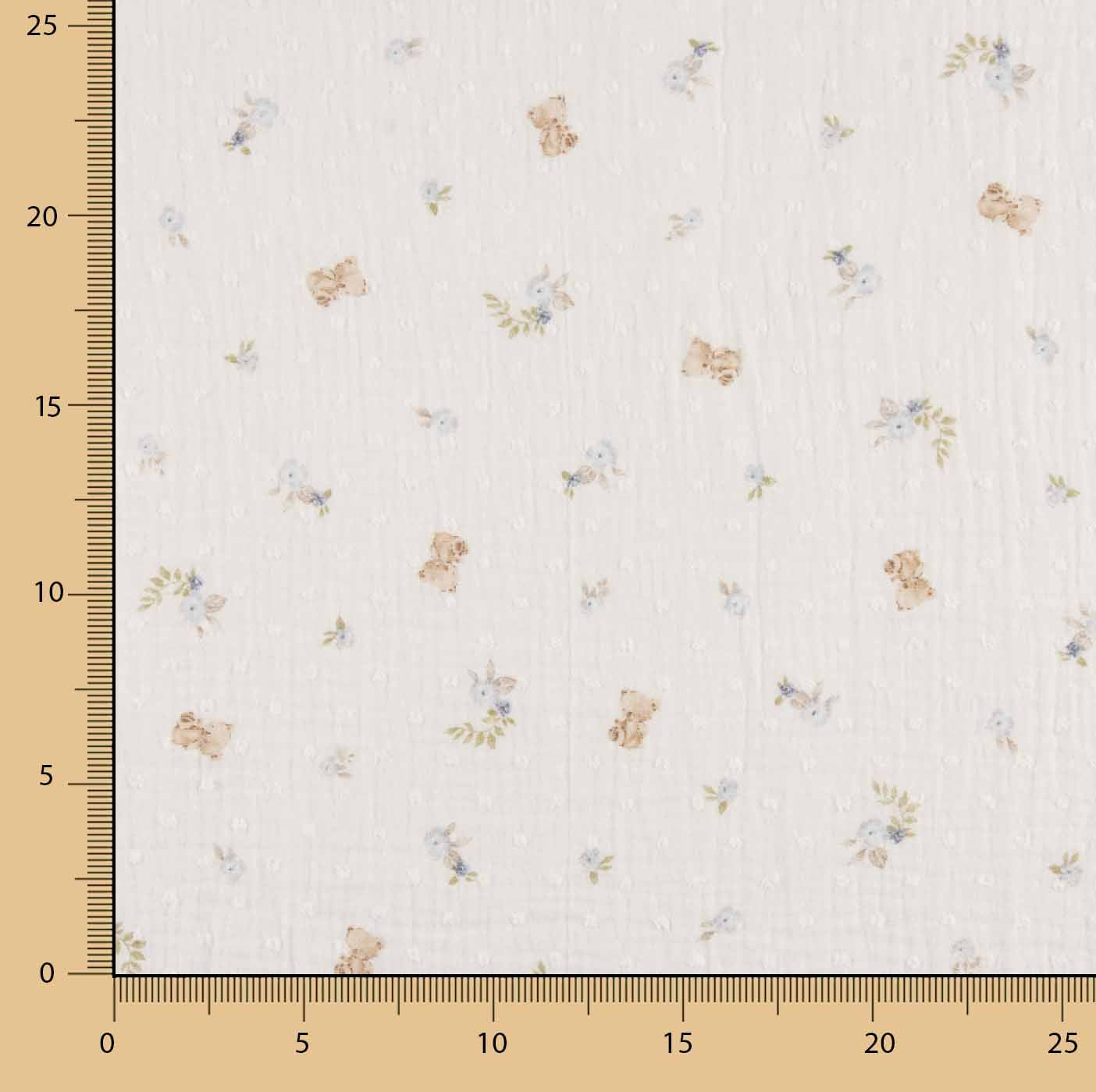Dotted Swiss Muslin with Little Bears and Floral Designs - Ribes y Casals