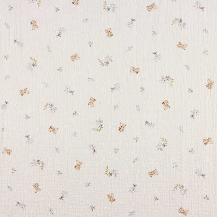 Dotted Swiss Muslin with Little Bears and Floral Designs - Ribes y Casals