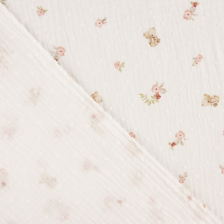 Dotted Swiss Muslin with Little Bears and Floral Designs - Ribes y Casals
