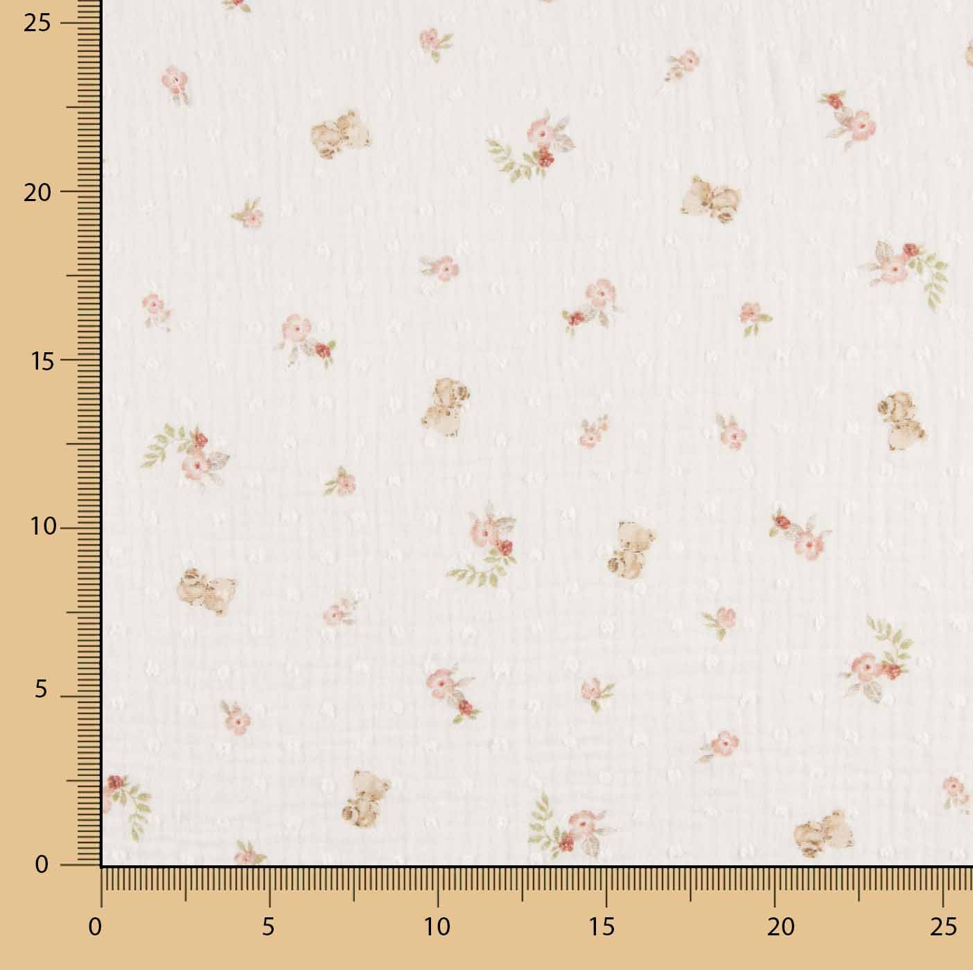 Dotted Swiss Muslin with Little Bears and Floral Designs - Ribes y Casals
