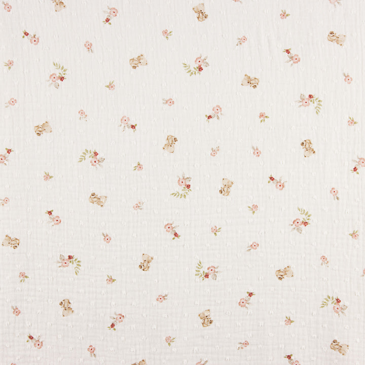Dotted Swiss Muslin with Little Bears and Floral Designs - Ribes y Casals