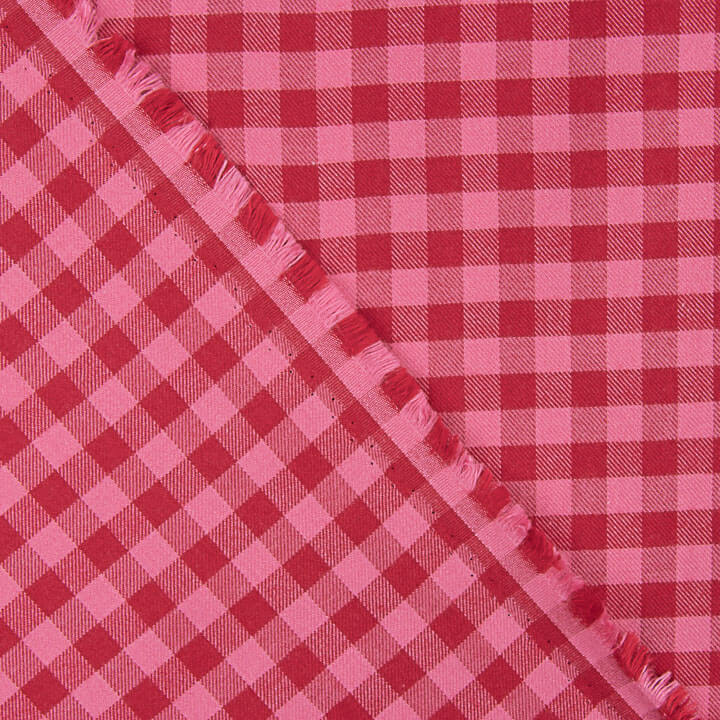 Pink and Red Checks on Cotton Fabric T-shirt - Ribes y Casals