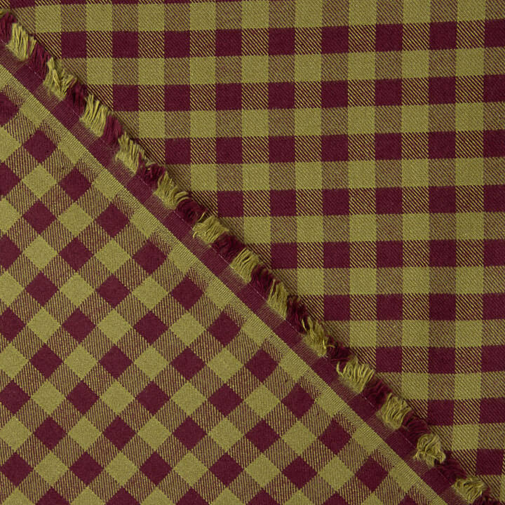 Maroon and Green Checked Cotton Fabric Flannel - Ribes y Casals