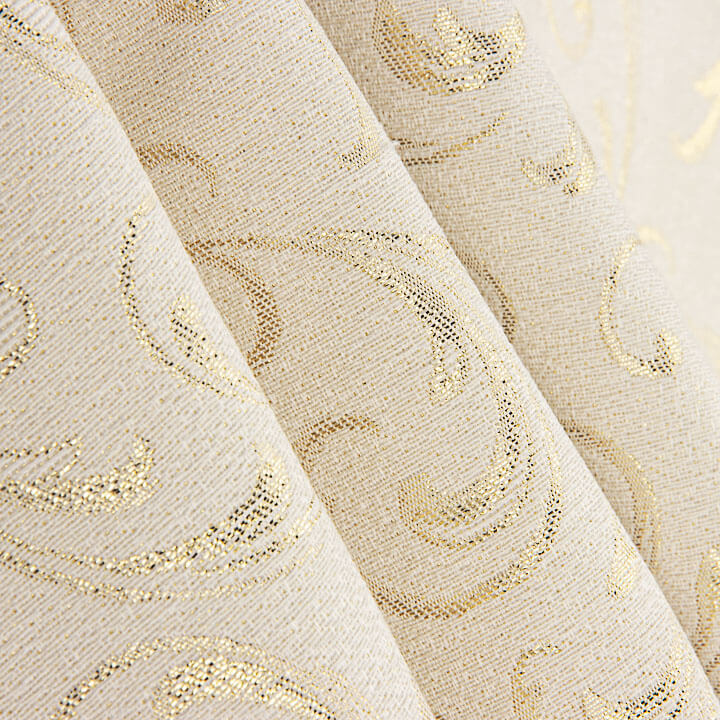 Jacquard cotton canvas with gold Lurex and ornamental branches - Ribes y Casals