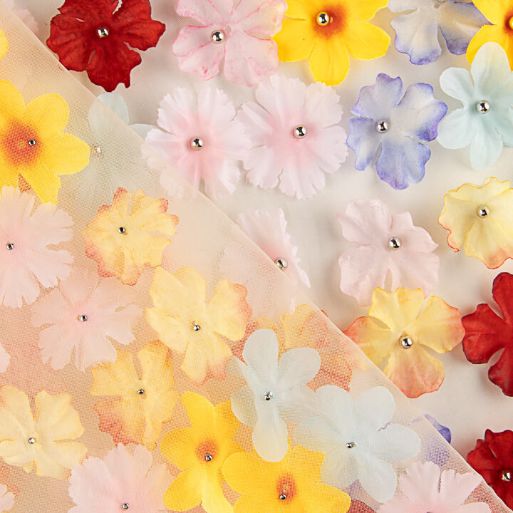 Unbleached Spring Garden Tulle with 3D Floral Design - Ribes y Casals