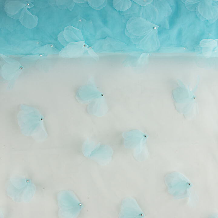 Turquoise Blue Tulle with 3D Floral Patterns and Pearls - Ribes y Casals