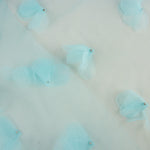 Turquoise Blue Tulle with 3D Floral Patterns and Pearls - Ribes y Casals
