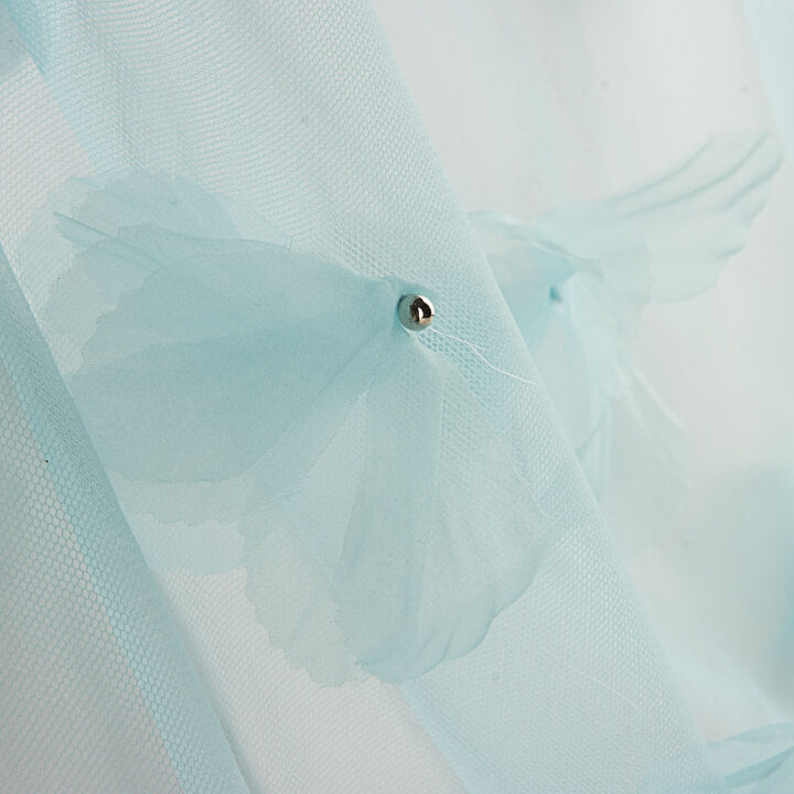 Turquoise Blue Tulle with 3D Floral Patterns and Pearls - Ribes y Casals