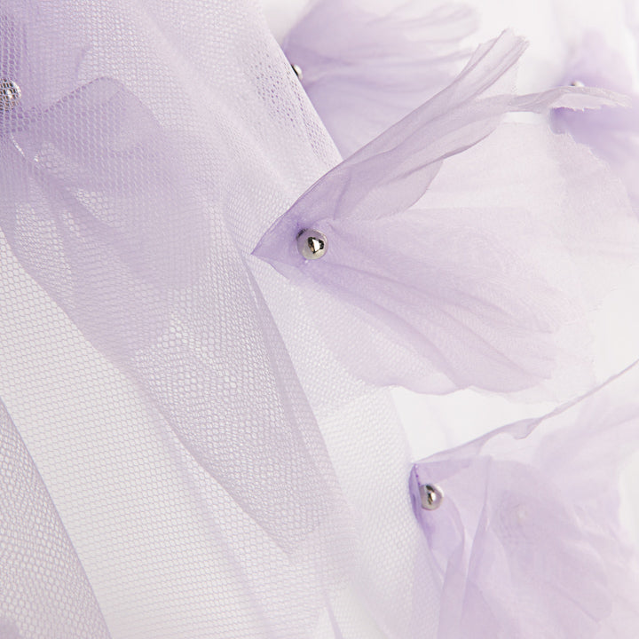 Lilac Tulle with 3D Floral Patterns and Pearls - Ribes y Casals