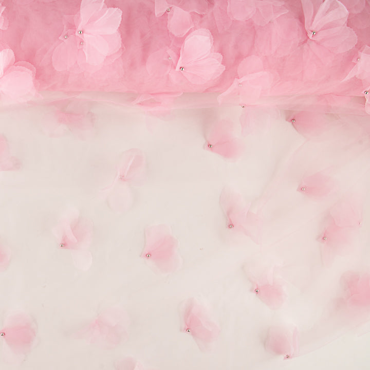 Pink Tulle with 3D Floral Patterns and Pearls - Ribes y Casals