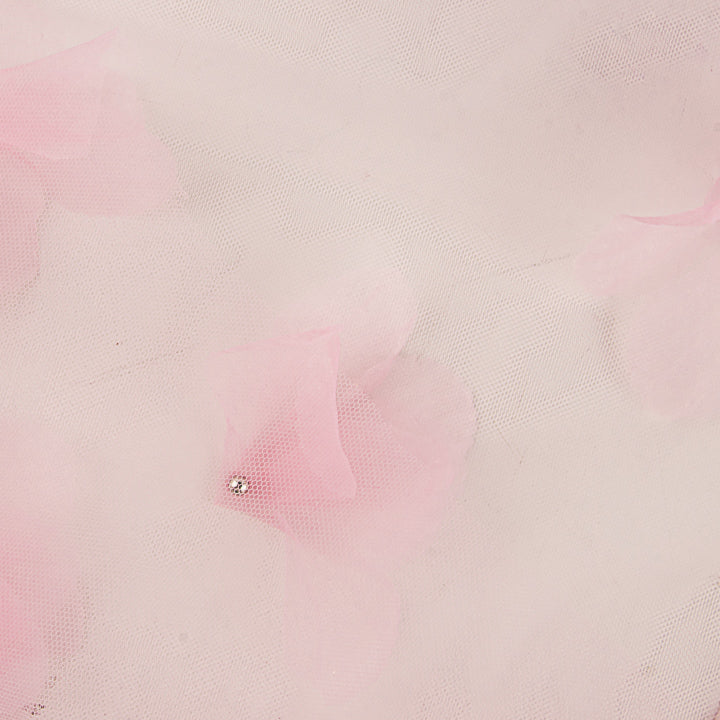 Pink Tulle with 3D Floral Patterns and Pearls - Ribes y Casals
