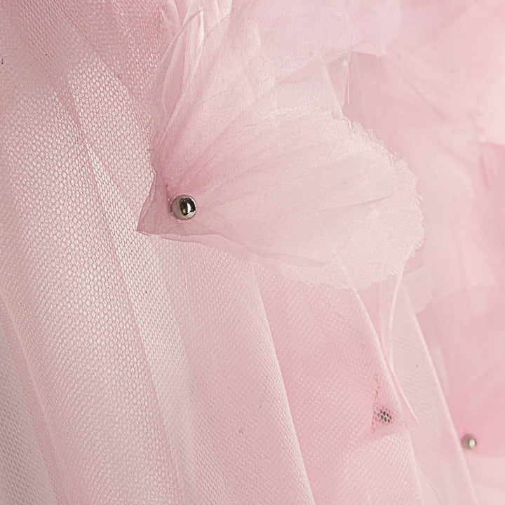 Pink Tulle with 3D Floral Patterns and Pearls - Ribes y Casals