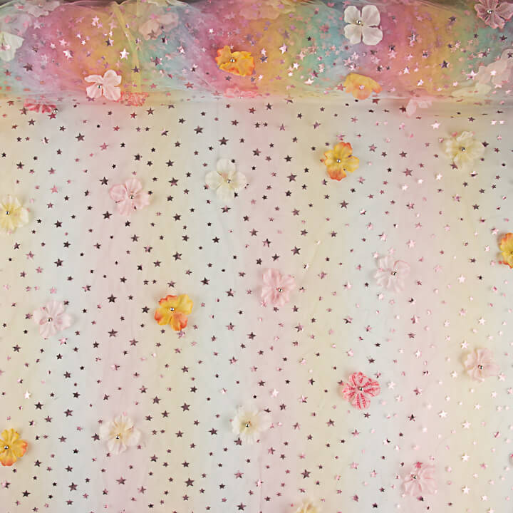 Rainbow Fairy Sky Tulle with 3D Floral Elements and Stars - Ribes y Casals