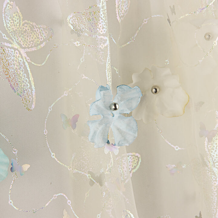 Tulle Butterfly Garden with 3D Floral Elements and Silver Lamé - Ribes y Casals
