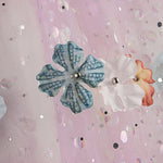 Mauve Fairy Garden Tulle with 3D Floral Designs and Silver Lamé - Ribes y Casals