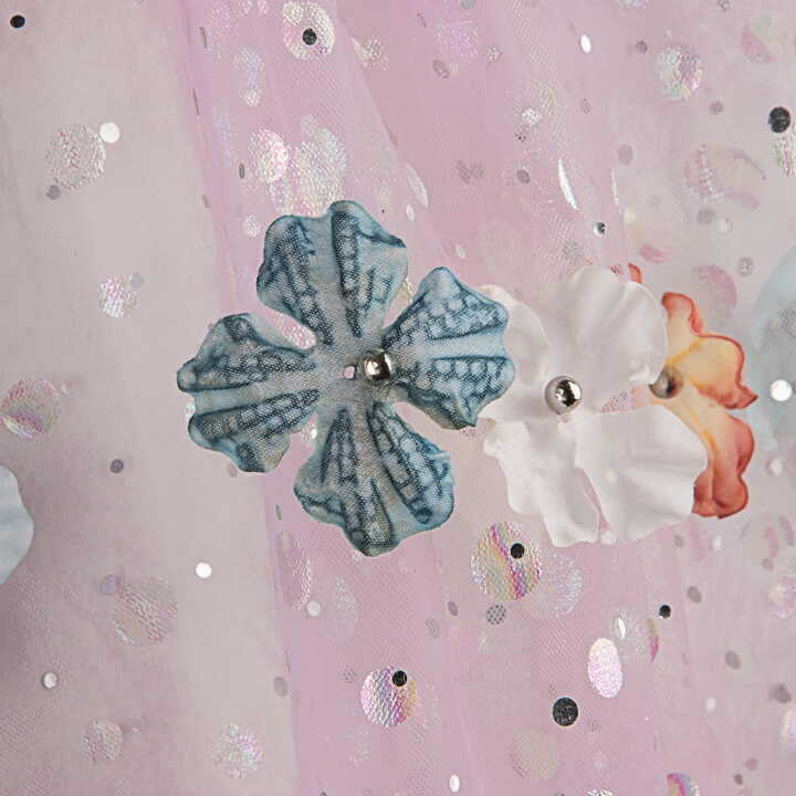Mauve Fairy Garden Tulle with 3D Floral Designs and Silver Lamé - Ribes y Casals