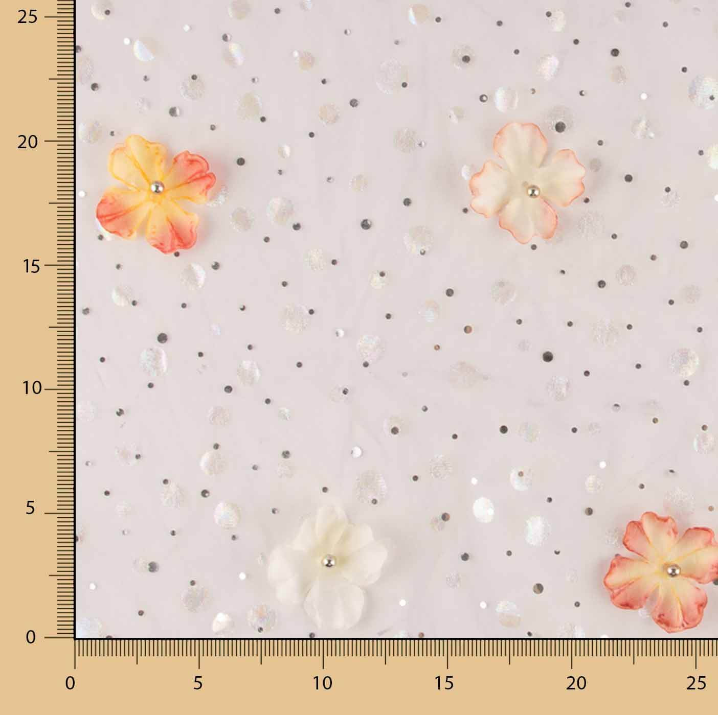 Mauve Fairy Garden Tulle with 3D Floral Designs and Silver Lamé - Ribes y Casals