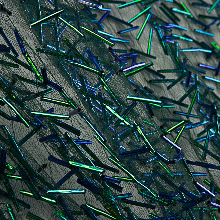 Green Tulle with Embroidered Bugle Beads - Ribes y Casals