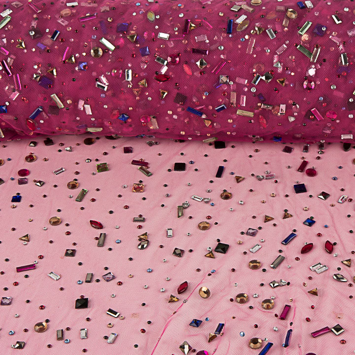 Luxury Fuchsia Tulle with Multicoloured Rhinestones - Ribes y Casals
