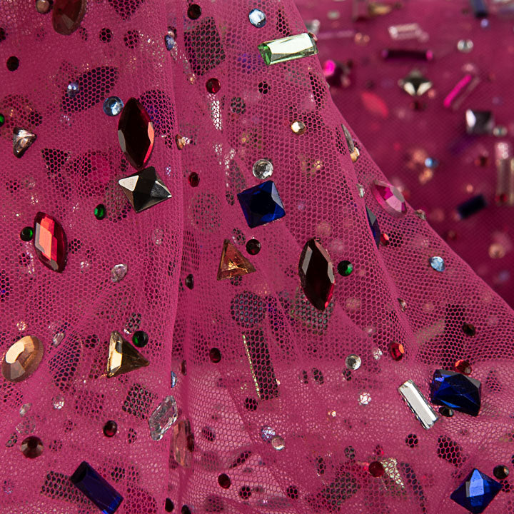 Luxury Fuchsia Tulle with Multicoloured Rhinestones - Ribes y Casals