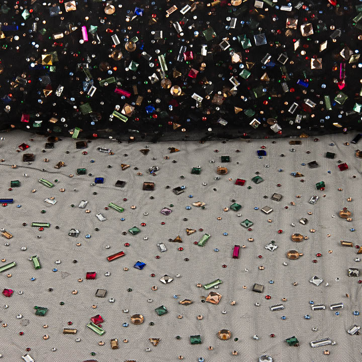 Black Luxury Tulle with Multicoloured Rhinestones - Ribes y Casals