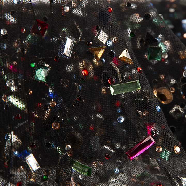 Black Luxury Tulle with Multicoloured Rhinestones - Ribes y Casals
